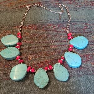 Chic Turquoise and Red Necklace